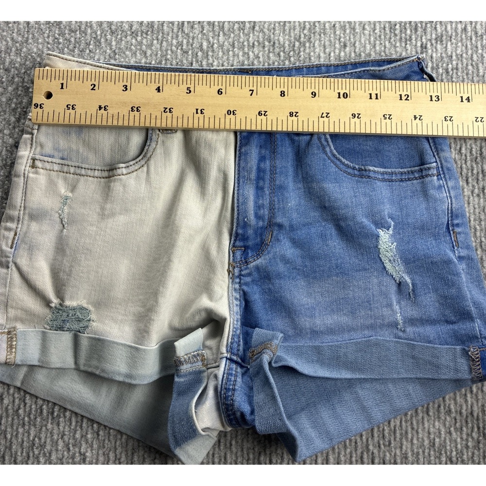 PacSun Shortie Shorts Two-Tone Bleached Distressed Super Stretch High Rise Sz 25 - Picture 4 of 7